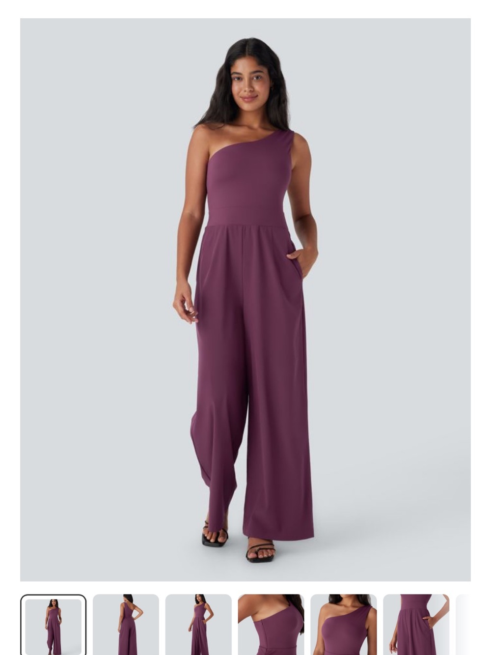 One-Shoulder Wide-Leg Jumpsuit in Plum